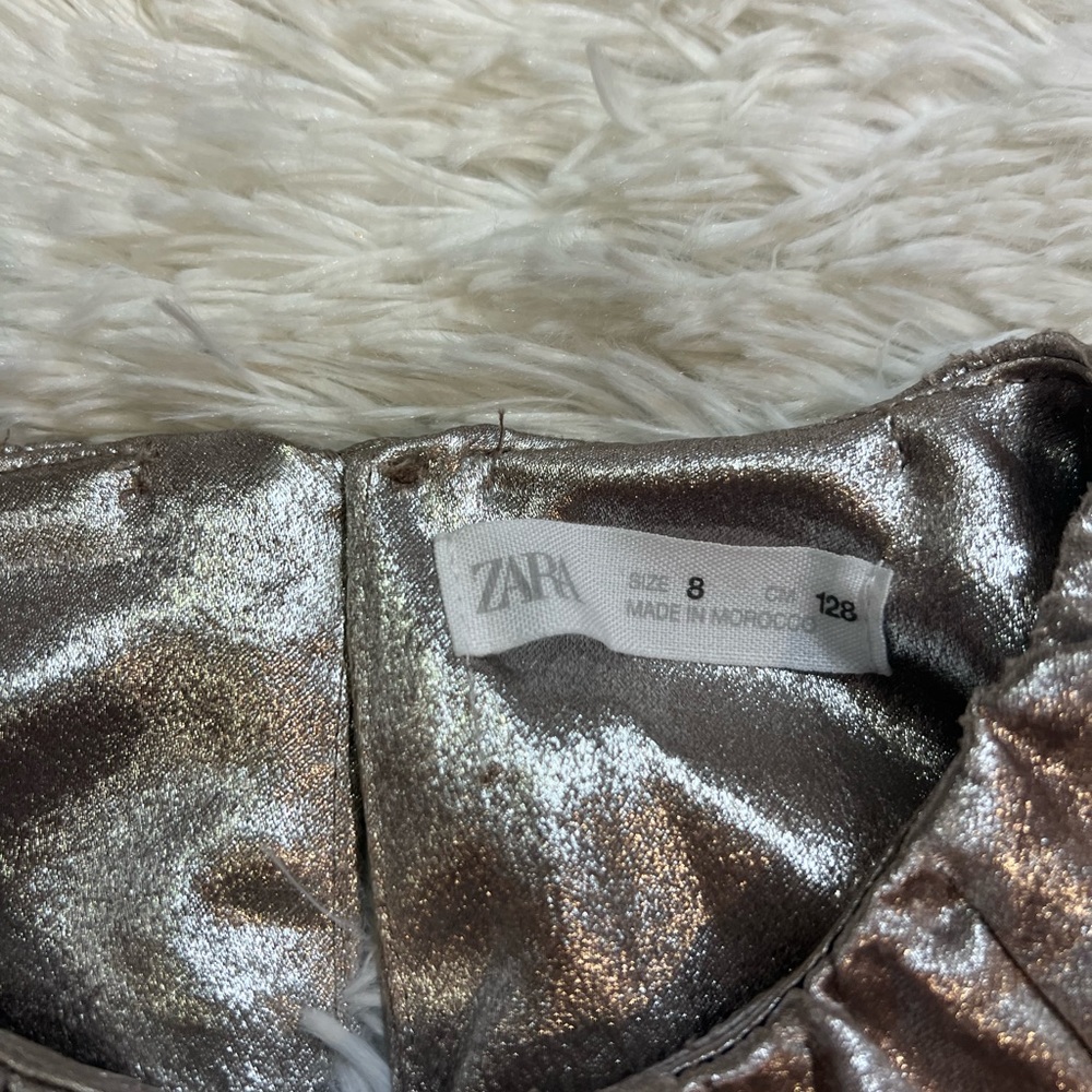 ZARA KIDS METALLIC SEAM DETAIL RUCHED DRESS - Picture 3 of 5